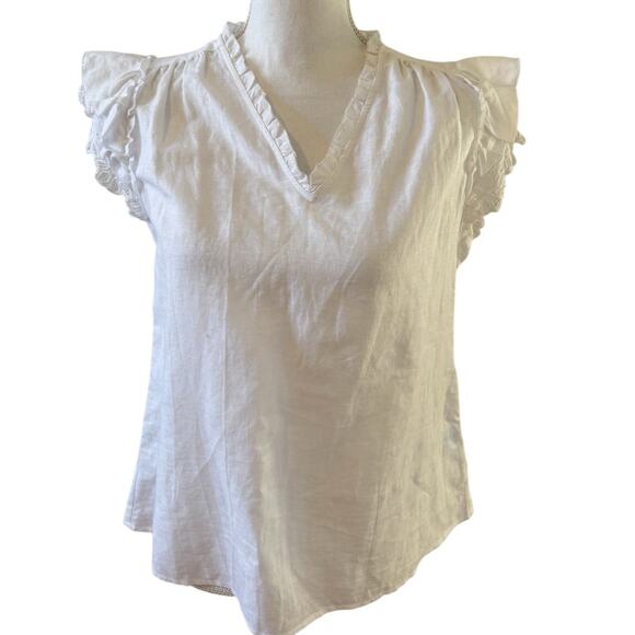 J McLaughlin Linen Blend Flutter Cap sleeve Top White S - Picture 1 of 7
